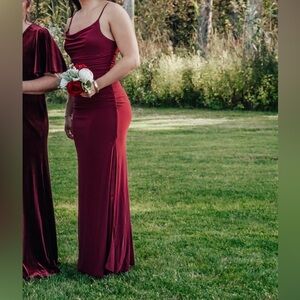David Bridals: Elegant Burgundy Evening Gown. Bridesmaid Dress